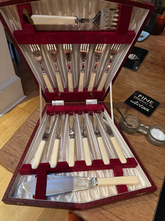 Vintage fish cutlery with serving knife and fork