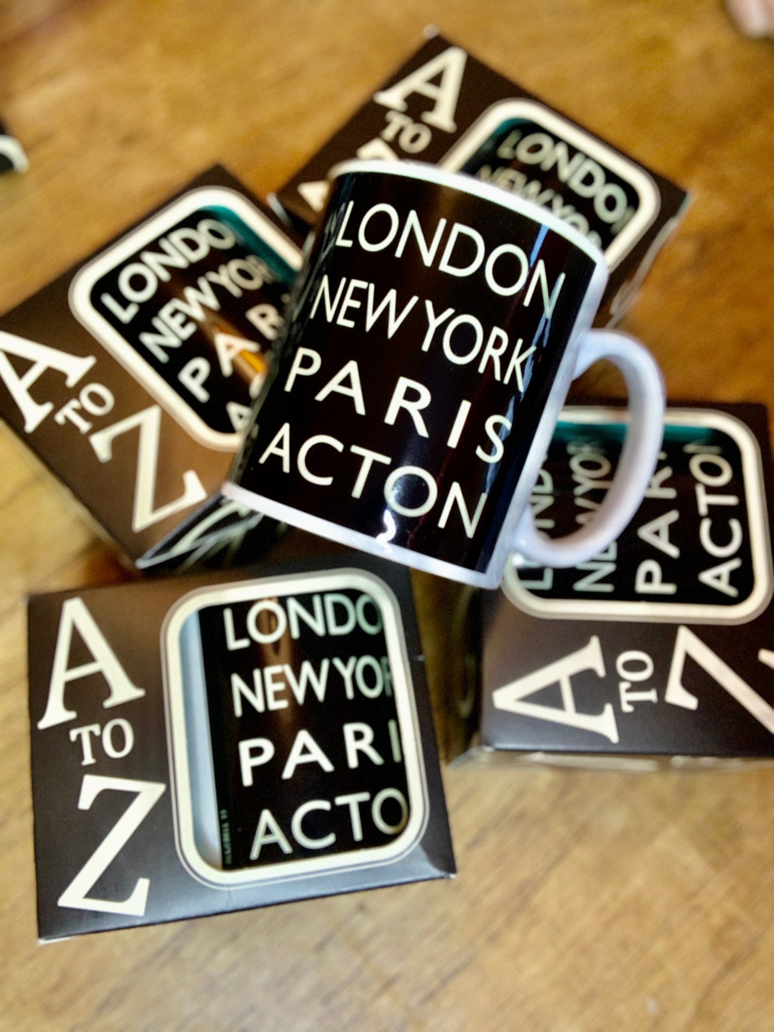 Acton Mug. Black London, New York,Paris.ACTON.
